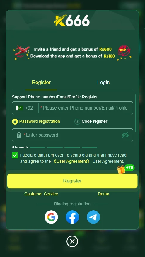 K666 Login & Sign Up